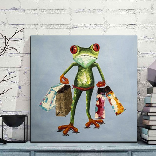 640x640 Lovely Frog With Shopping Bag Canvas Print Painting Modern - Cute Frog Painting