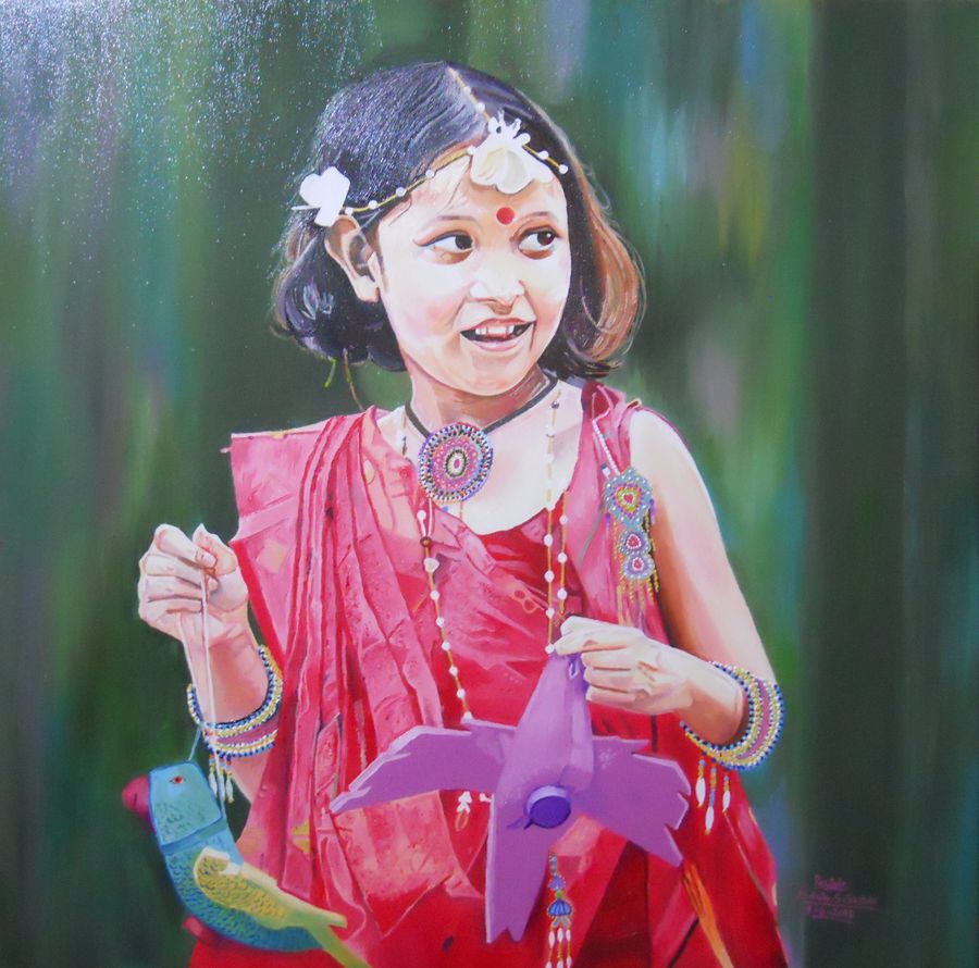 900x890 Cute Girl Painting By Artist Amruta Dabhekar - Cute Girl Painting