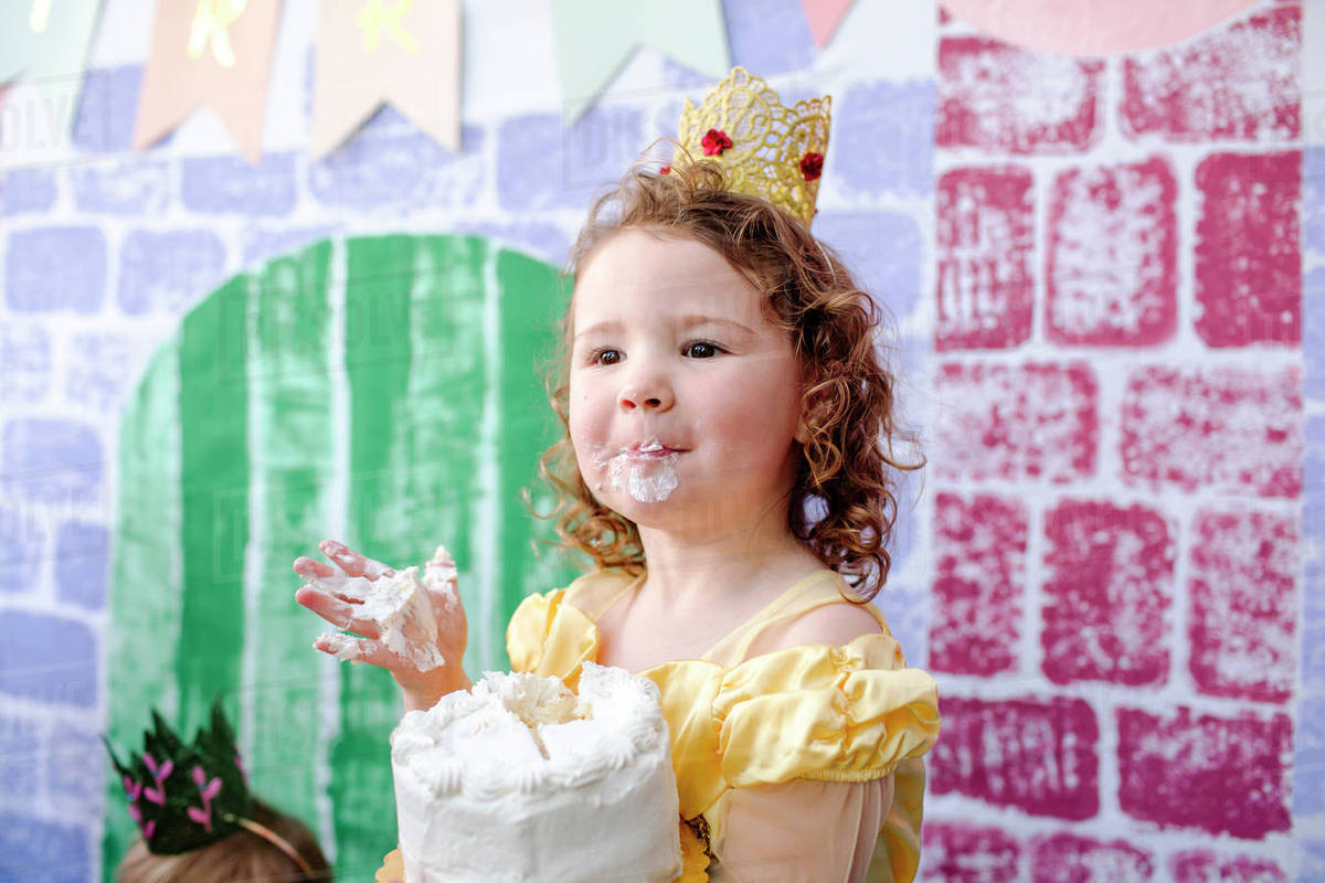 1200x800 Cute Girl With Cake Standing Against Castle Painting During - Cute Girl Painting