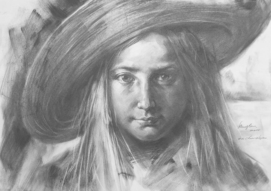900x635 Original Drawing Sketch Charcoal Chalk Portrait Of Cute Girl Art - Cute Girl Painting