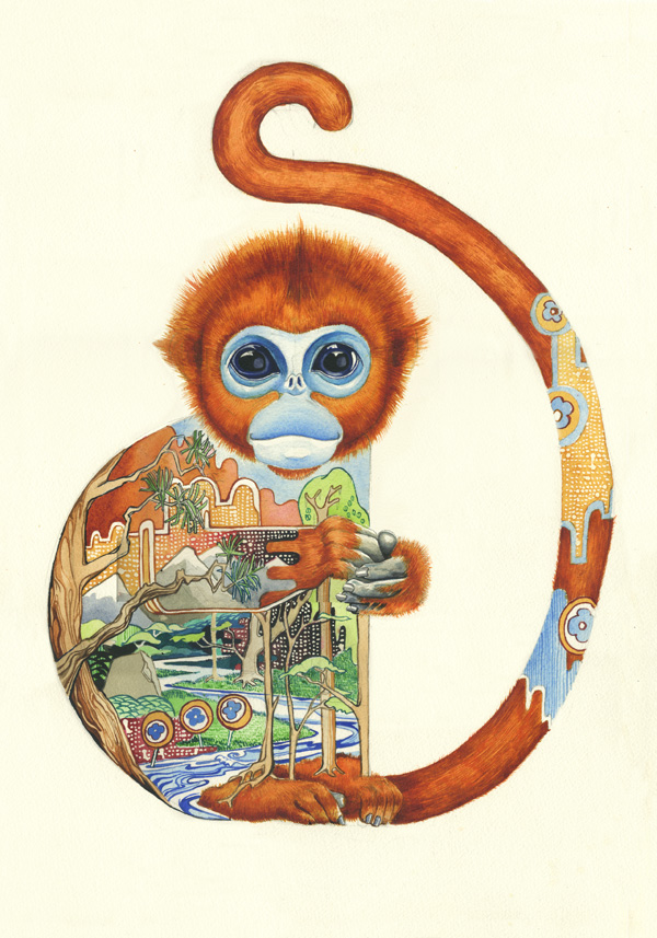 600x857 Cute Golden Monkey Artist Daniel Mackie, Artist Behind The Dm - Cute Monkey Painting
