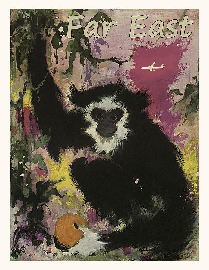 695x900 Cute Monkey From A Far East Painting By Long Shot - Cute Monkey Painting