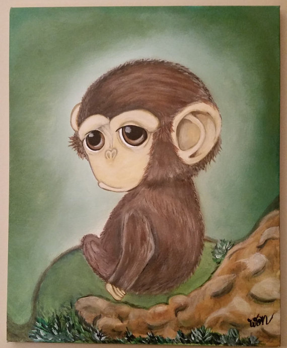 570x692 Items Similar To Little Monkey Acrylic Painting, Monkey Painting - Cute Monkey Painting