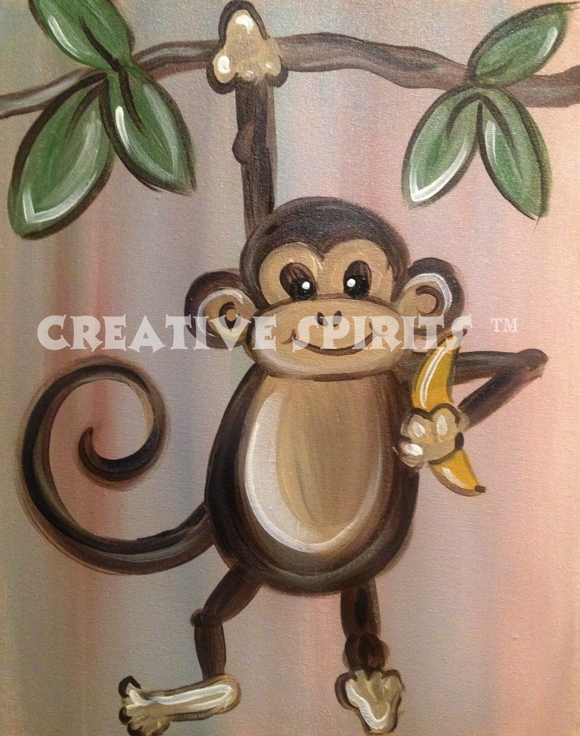 1961x2488 Studio It's A Banana Party!! Monkey See Monkey Do Creative - Cute Monkey Painting