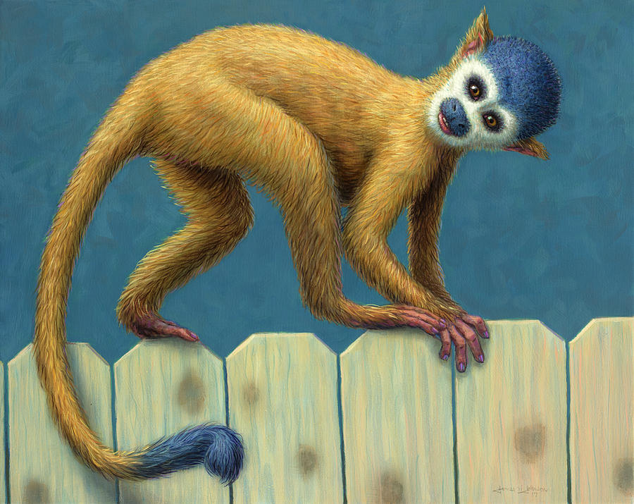 900x715 Study Of A Cute Monkey Painting By James W Johnson - Cute Monkey Painting