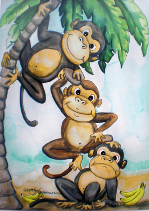 294x416 Monkey Card - Cute Monkey Painting