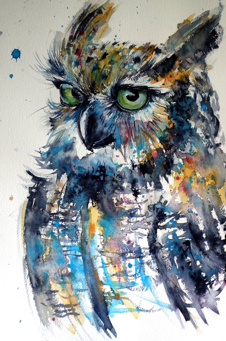770x1162 Saatchi Art Cute Owl Painting By Kovacs Anna Brigitta - Cute Owl Painting