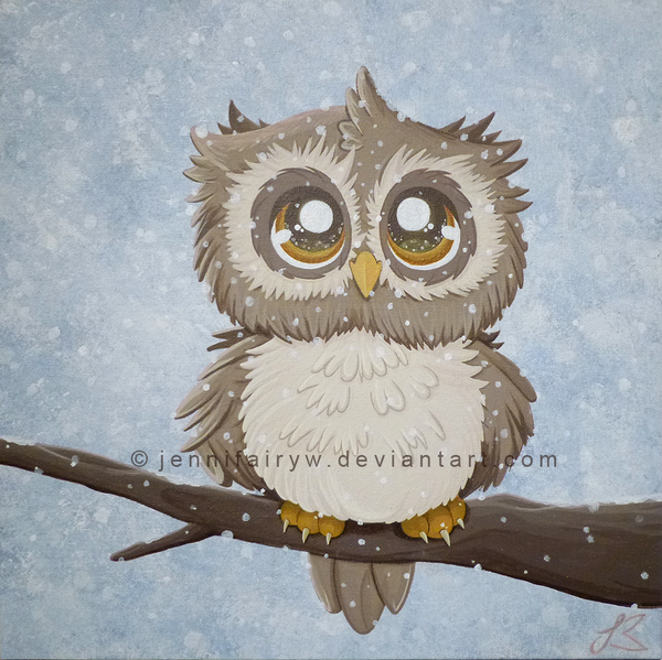 600x599 Cute Little Owl Commission By Jennifairyw - Cute Owl Painting