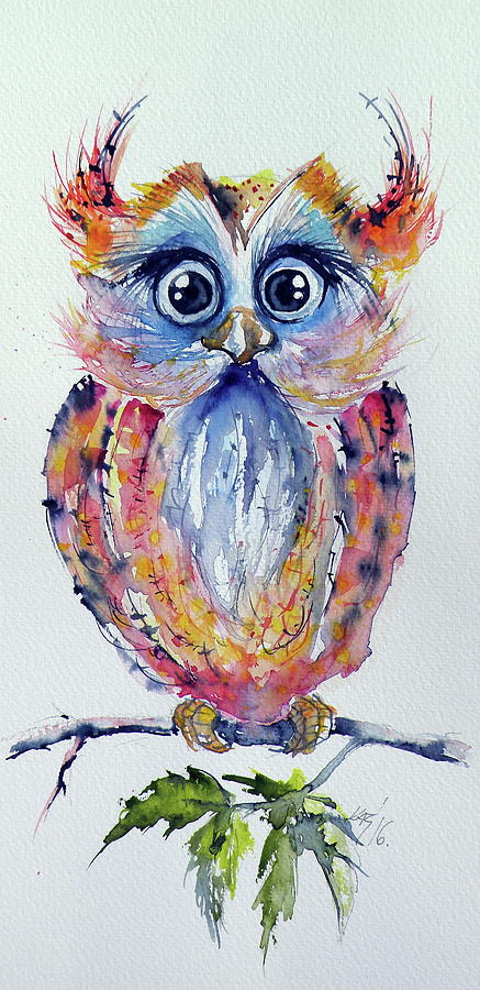 437x900 Cute Owl Painting By Kovacs Anna Brigitta - Cute Owl Painting