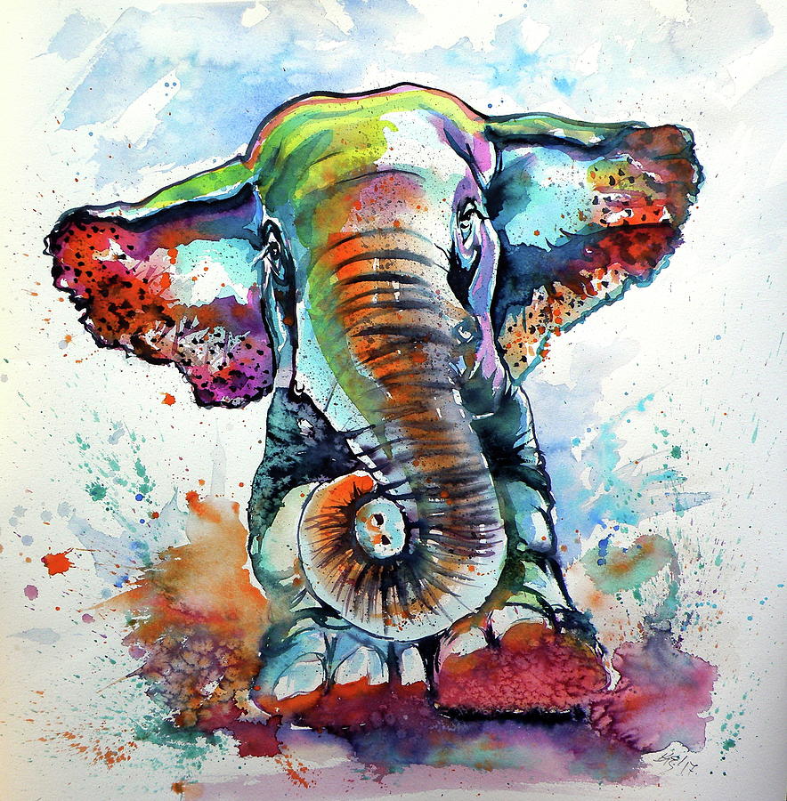 884x900 Cute Majestic Elephant Painting By Kovacs Anna Brigitta - Cute Painting