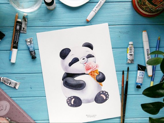 570x428 Original Watercolor Panda Art Baby Panda Painting Cute Panda - Cute Panda Painting