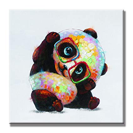 425x425 Seven Wall Arts 100% Hand Painted Oil Painting Animal - Cute Panda Painting