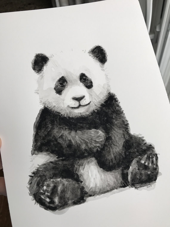 570x760 Baby Panda Watercolor Original Painting Cute Panda Baby - Cute Panda Painting