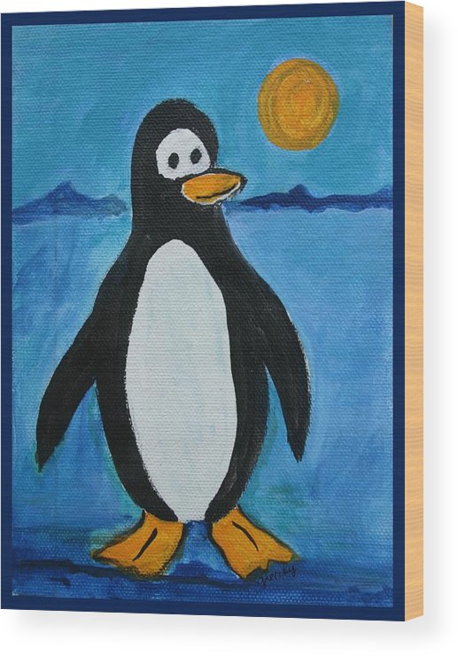 517x740 Cute Penguin Wood Print By Paintings By Gretzky - Cute Penguin Painting