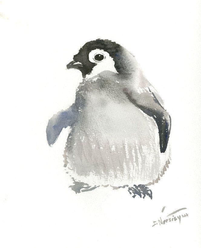 664x820 Cute Penguin Original Watercolor Painting 10 X 9 In Nursery Wall - Cute Penguin Painting