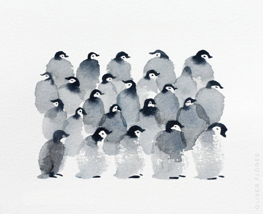 900x731 Cute Penguins Watercolor Fubiz Media - Cute Penguin Painting
