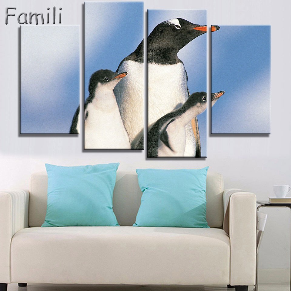 960x960 4pcs Hd Simple Nordic Canvas Painting Cute Penguins Picture - Cute Penguin Painting
