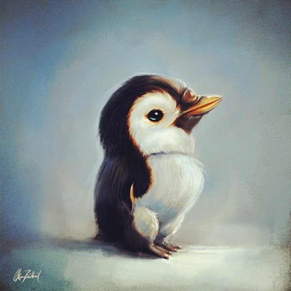 600x600 Little Penguin By Artofokan - Cute Penguin Painting