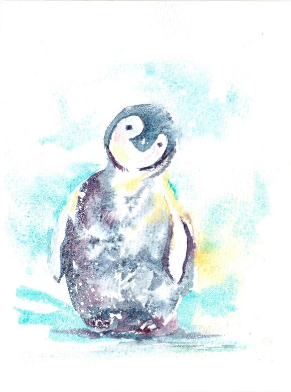 580x779 Penguin Painting, Original Watercolour Painting, Original - Cute Penguin Painting