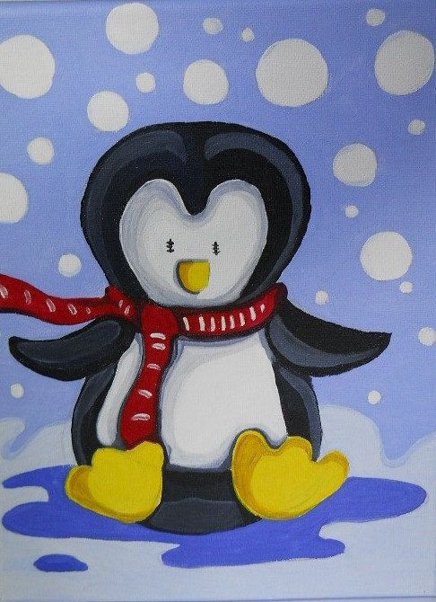 486x670 So Cute! Artsy Fartsy Paintings, Christmas - Cute Penguin Painting