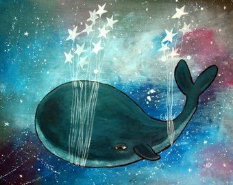 340x270 Large Original Painting Childrens Wall Art Surreal Night - Cute Whale Painting
