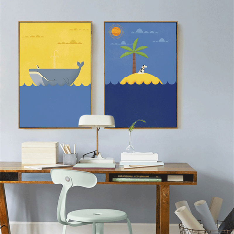 800x800 Modern Abstract Sea Landscape Cute Whale Art Canvas Painting Oil - Cute Whale Painting