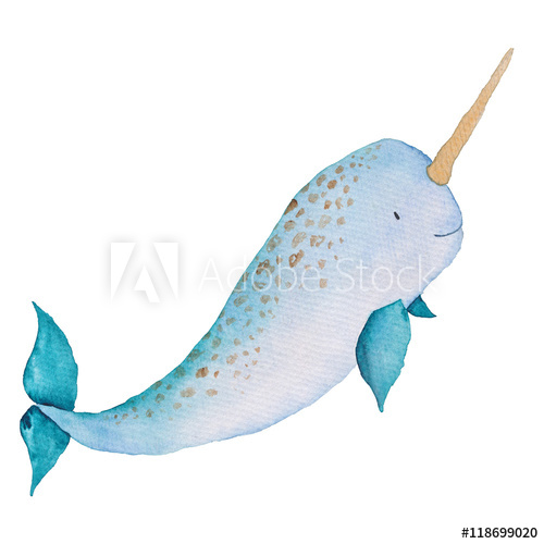 500x500 Whale Narwhal Watercolor Hand Painted Illustration Sea Animals - Cute Whale Painting