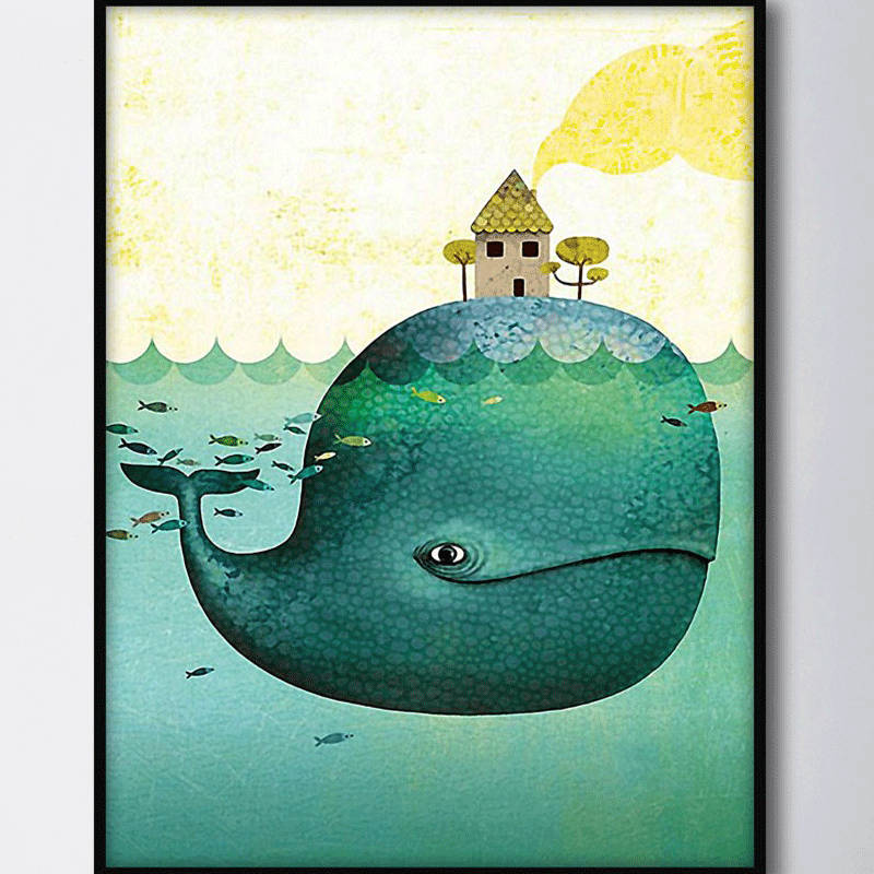 800x800 Canvas Prints Nordic Decoration Nursery Wall Art Watercolor Canvas - Cute Whale Painting