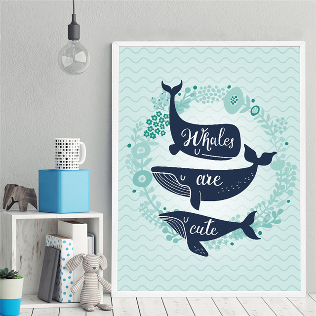 640x640 Cartoon Whale Deep Sea Canvas Art Baby Room Wall Decor Picture - Cute Whale Painting