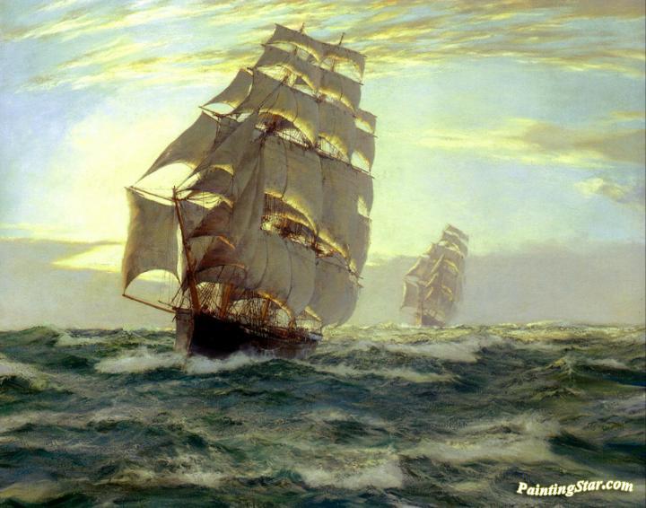 720x566 Cutty Sark And Thermopylae Artwork By Montague Dawson Oil Painting - Cutty Sark Painting