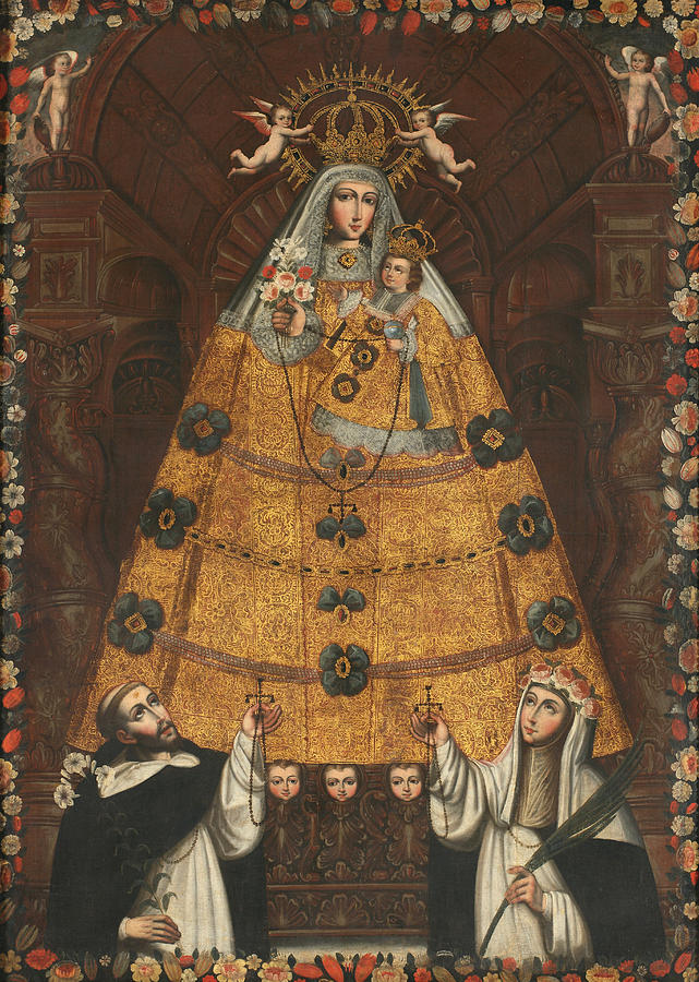 641x900 Our Lady Of The Rosary With Saint Dominic And Saint Rose Painting - Cuzco Painting
