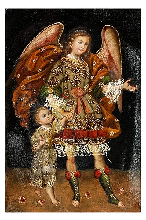 478x717 Guardian Angel Original Colonial Cuzco Peru Folk Art - Cuzco Painting