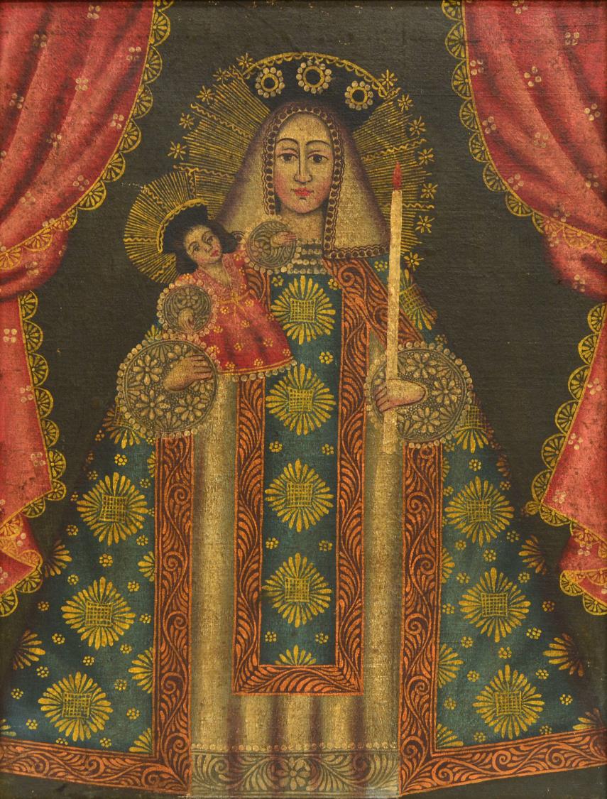 855x1125 Framed Cuzco School Painting, Madonna Amp Nino - Cuzco School Painting