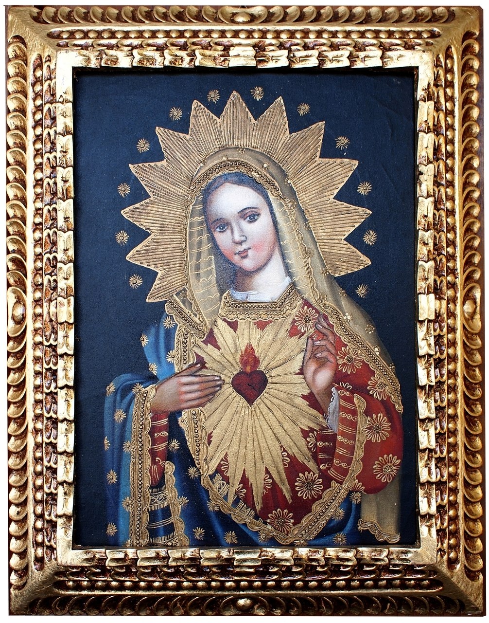 1006x1280 Sacred Heart Of Mary Cusco School Oil Painting - Cuzco School Painting
