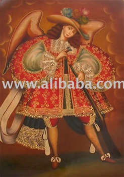246x350 Vintage Military Archangel Cuzco School Original Art Oil Painting - Cuzco School Painting