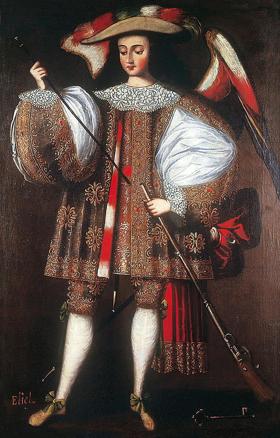 576x900 Archangel Eliel With Harquebus Painting By Cuzco School - Cuzco School Painting