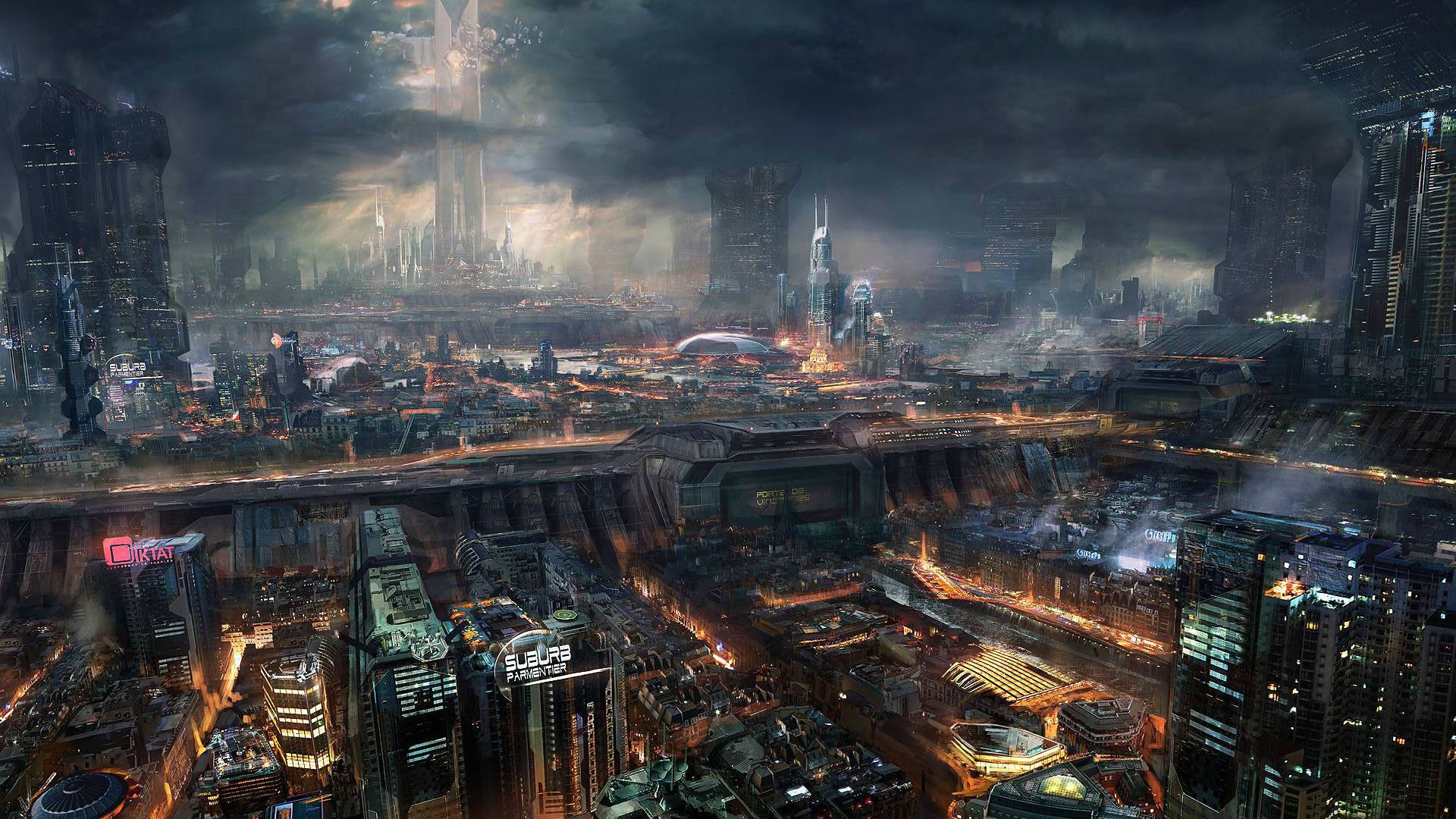 1920x1080 Massive Cyberpunk City Painting Cyberpunk - Cyberpunk Painting