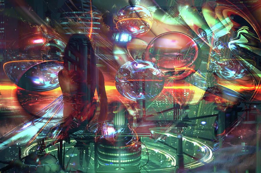 900x599 Mermaid Cyberpunk Painting By Melissa Rowe - Cyberpunk Painting