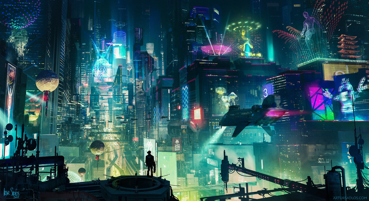 1210x661 Cyberpunk City By Artursadlos - Cyberpunk Painting