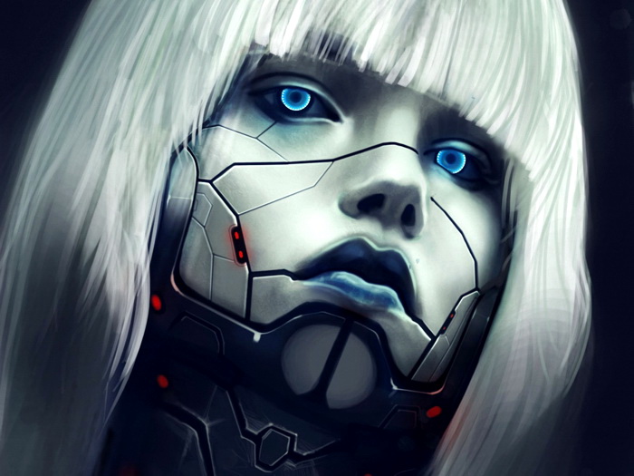 700x525 Robotic Cyborg Girl Face Painting Art Wall Print Poster Ebay - Cyborg Painting