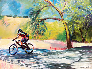 300x224 Mt. Bike With Tree Shadows Painting By Colleen Proppe - Cycle Painting