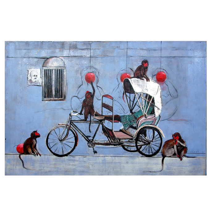 690x690 Cycle Rickshaw 06 By Artist Ganesh Jadhav Pop Art, Painting - Cycle Painting