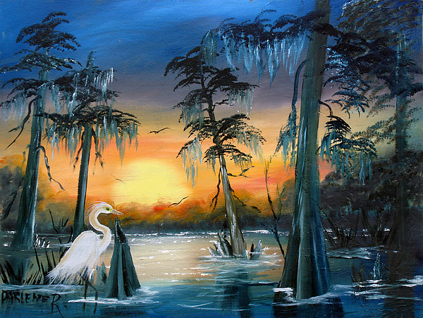 600x451 Cypress Swamp Painting By Darlene Green - Cypress Bayou Painting