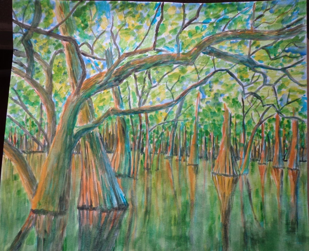 1304x1062 Painting A Cypress Swamp In Watercolor - Cypress Bayou Painting