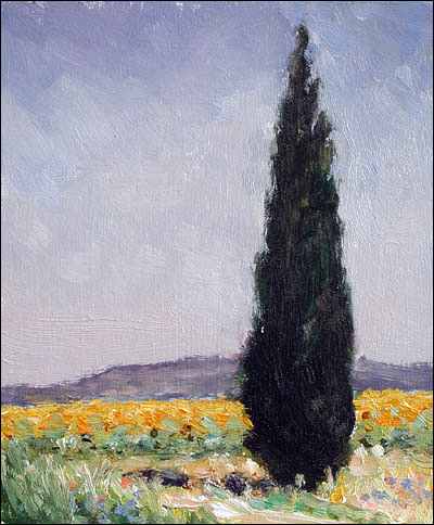 400x484 Daily Paintings Sunflowers And Cypress Tree Postcard From Provence - Cypress Painting