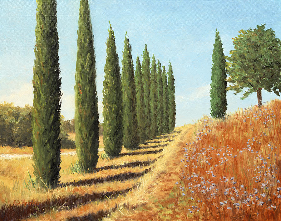 900x707 Cypress Row Tuscany Italy Painting By Elaine Farmer - Cypress Paint...