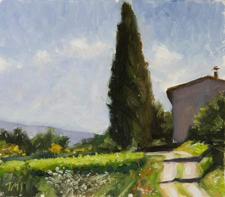 450x394 Daily Paintings House And Cypress Tree Postcard From Provence - Cypress Painting