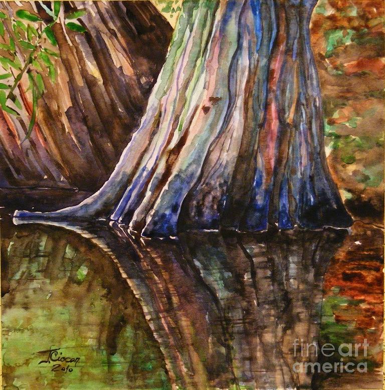 768x778 Cypress Tree Reflection Painting By Ciocan Tudor Cosmin - Cypress Tree Painting