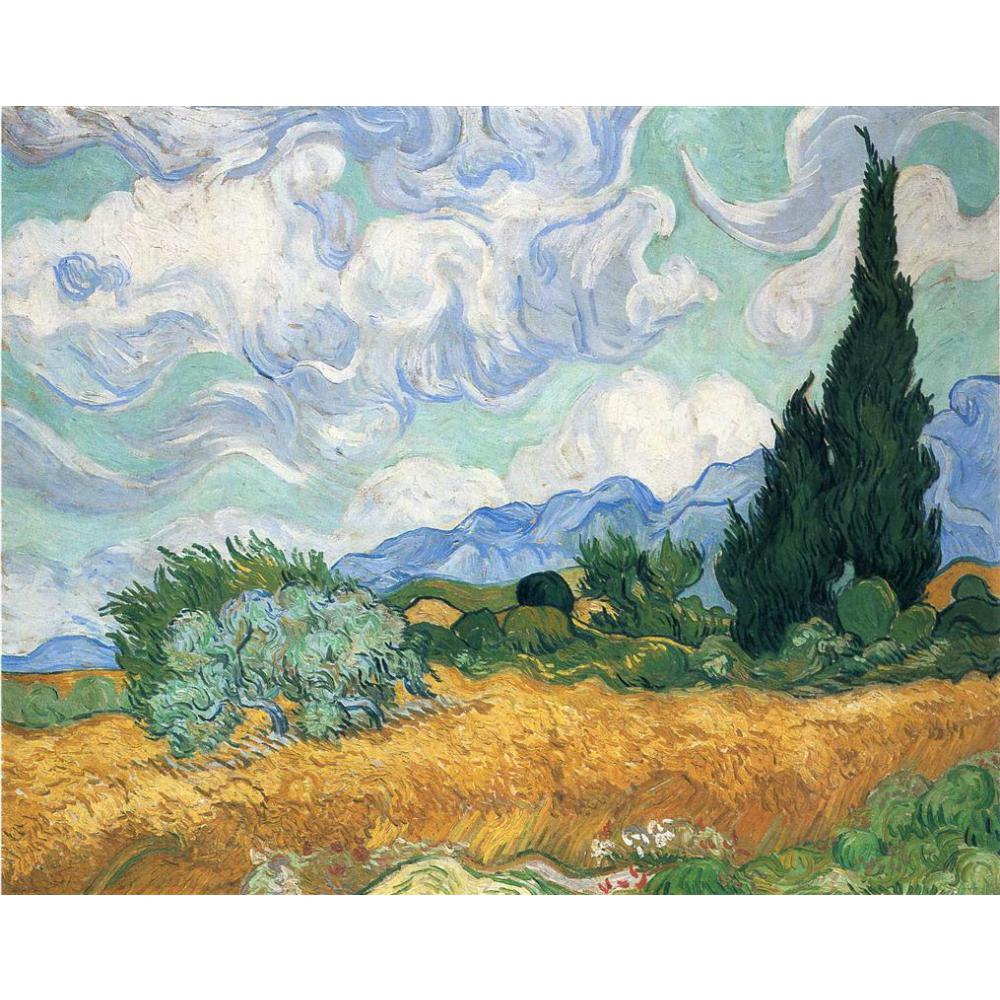 1000x1000 Wheatfield With Cypress Tree By Vincent Van Gogh Reproduction Oil - Cypress Tree Painting