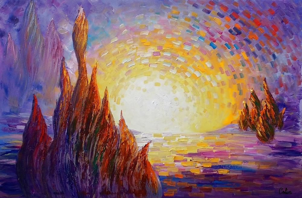 1000x656 Cypress Tree Painting, Landscape Painting, Oil Painting, Canvas - Cypress Tree Painting